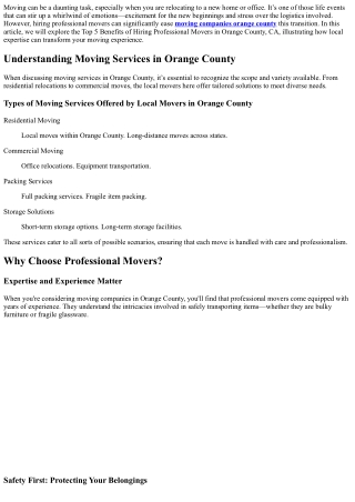 Top 5 Benefits of Hiring Professional Movers in Orange County, CA