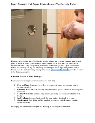 Expert Damaged Lock Repair Services Restore Your Security Today