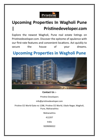 Upcoming Properties In Wagholi Pune  Pristinedeveloper.com