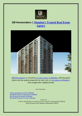 JSB Builders Residential & Commercial Projects in Mumbai