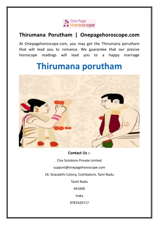 Thirumana Porutham  Onepagehoroscope.com