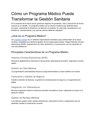 Cómo un Programa Médico Puede Transformar la Gestión Sanitaria
