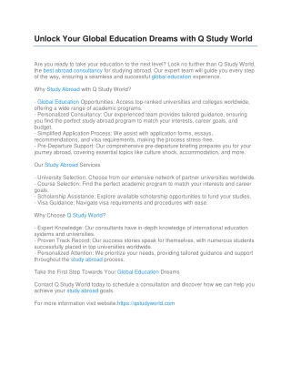 Unlock Your Global Education Dreams with Q Study World