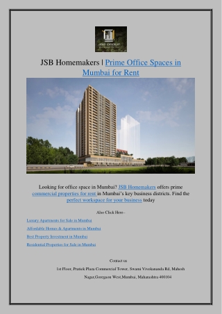 JSB Homemakers Prime Office Spaces in Mumbai for Rent