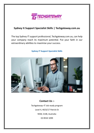 Sydney It Support Specialist Skills | Techgateway.com.au