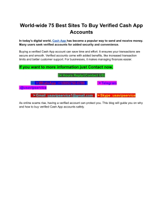 World-wide 75 Best Sites To Buy Verified Cash App Accounts