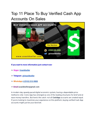 Top 11 Place To Buy Verified Cash App Accounts On Sales