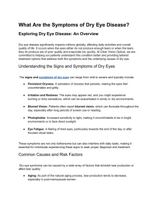 What Are the Symptoms of Dry Eye Disease