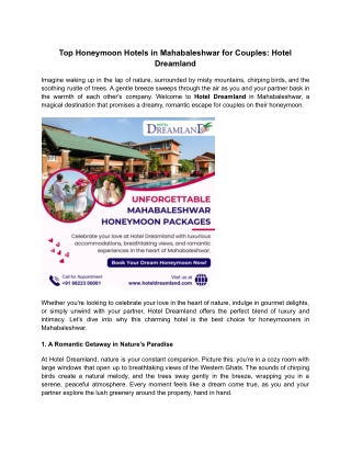 Top Honeymoon Hotels in Mahabaleshwar for Couples_ Hotel Dreamland (1)