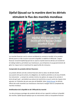 Djellal Djouad sur la manière dont les dérivés stimulent le flux des marchés mondiaux