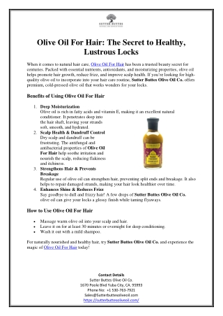 Olive Oil For Hair The Secret to Healthy, Lustrous Locks