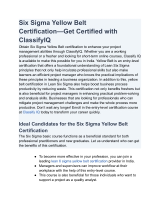 Get Six Sigma Yellow Belt Certification Online | ClassifyIQ