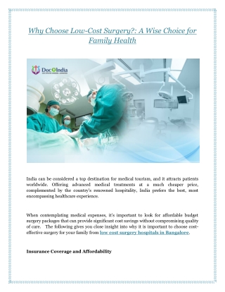 Why Choose Low-Cost Surgery?: A Wise Choice for Family Health