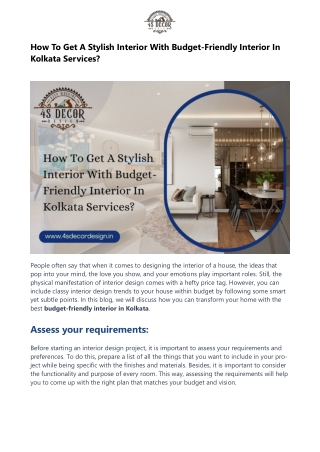 How To Get A Stylish Interior With Budget-Friendly Interior In Kolkata Services?