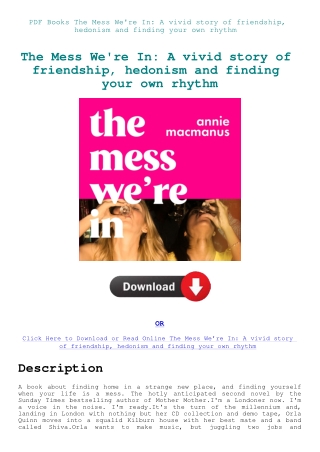 PDF Books The Mess We're In A vivid story of friendship  hedonism and finding your own rhythm