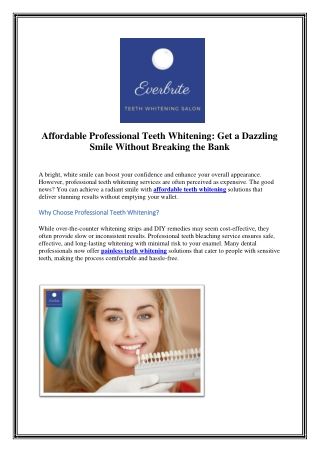 Affordable Professional Teeth Whitening Get a Dazzling Smile Without Breaking the Bank