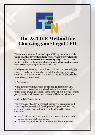 The ACTIVE Method for Choosing your Legal CPD