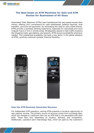 The Best Deals on ATM Machines for Sale and ATM Routes for Businesses of All Sizes
