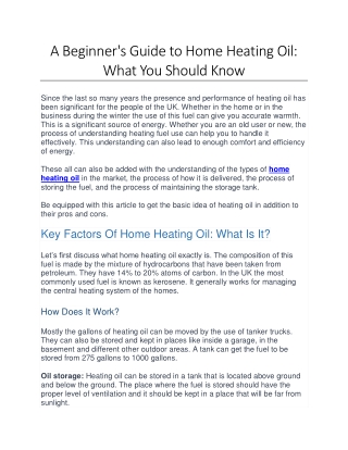 A Beginner's Guide to Home Heating Oil: What You Should Know