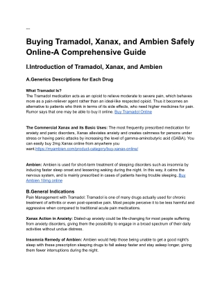 Tramadol, Xanax, and Ambien Safely Online