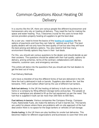 Common Questions About Heating Oil Delivery