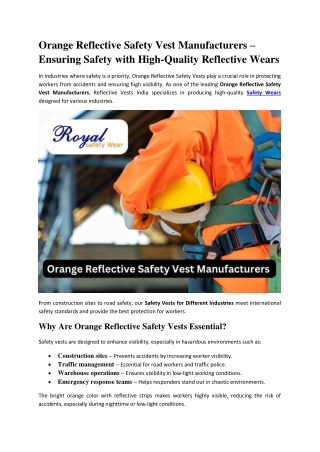 Orange Reflective Safety Vest Manufacturers - Reflective Vests India