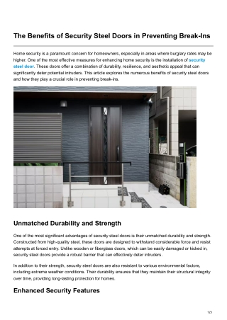 The Benefits of Security Steel Doors in Preventing Break-Ins