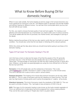 What to Know Before Buying Oil for domestic heating