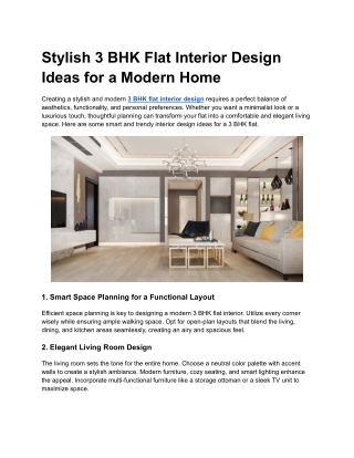 Stylish 3 BHK Flat Interior Design Ideas for a Modern Home