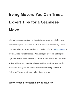 Irving Movers You Can Trust_ Expert Tips for a Seamless Move