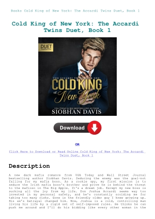 Books Cold King of New York The Accardi Twins Duet  Book 1
