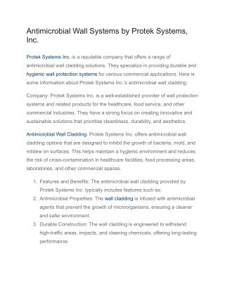 Antimicrobial Wall Systems by Protek Systems, Inc.