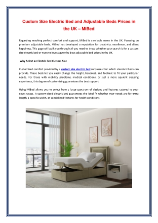 Custom Size Electric Bed and Adjustable Beds Prices in the UK – MiBed