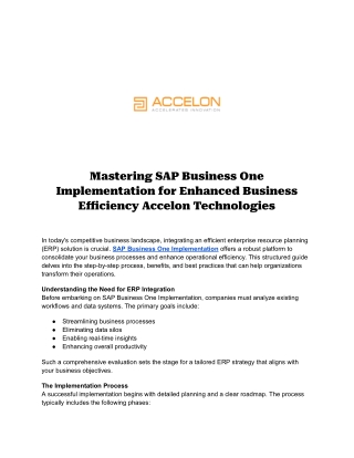 SAP Business One Implementation by Accelon Technologies