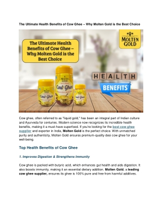 The Ultimate Health Benefits of Cow Ghee – Why Molten Gold i
