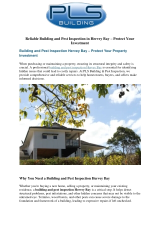 Reliable Building and Pest Inspection in Hervey Bay