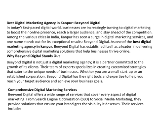 Best Digital Marketing Agency in Kanpur | Beeyond Digital