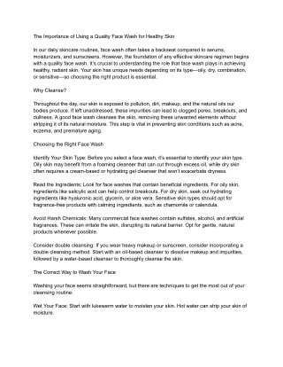 The Importance of Using a Quality Face Wash for Healthy Skin