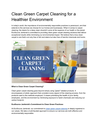 Clean Green Carpet Cleaning for a Healthier Environment