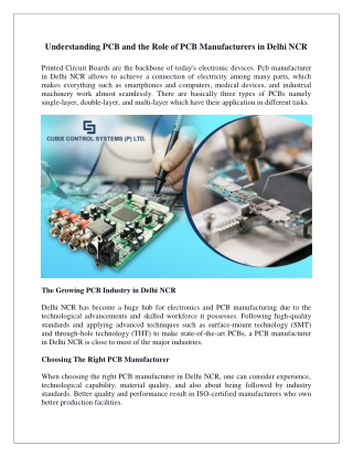 Understanding PCB and the Role of PCB Manufacturers in Delhi NCR