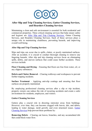 Call Cliffy Cox for After Slip and Trip Cleaning Services