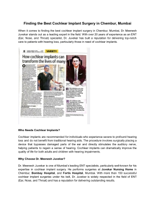 Finding the Best Cochlear Implant Surgery in Chembur, Mumbai