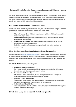 Exclusive Living in Toronto_ Discover Alcka Developments’ Signature Luxury Homes