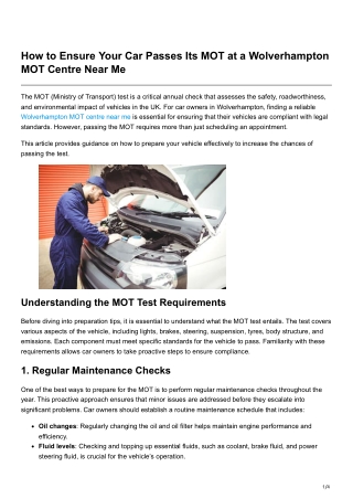 How to Ensure Your Car Passes Its MOT at a Wolverhampton MOT Centre Near Me