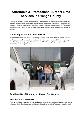 Affordable & Professional Airport Limo Services in OC (USA)