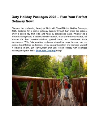 Book Ooty Holiday Travel Packages | Travel2Ooty
