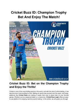 Cricket Buzz ID_ Champion Trophy Bet And Enjoy The Match