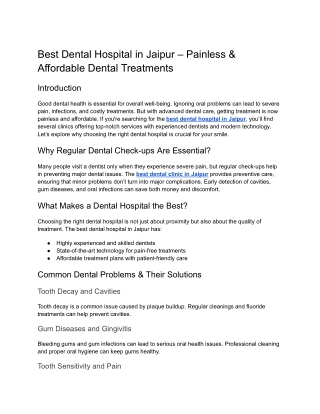 Best Dental Hospital in Jaipur – Painless & Affordable Dental Treatments