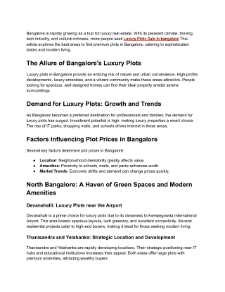 Luxury Plots Sale in bangalore