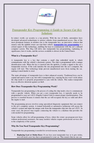 Transponder Key Programming A Guide to Secure Car Key Solutions
